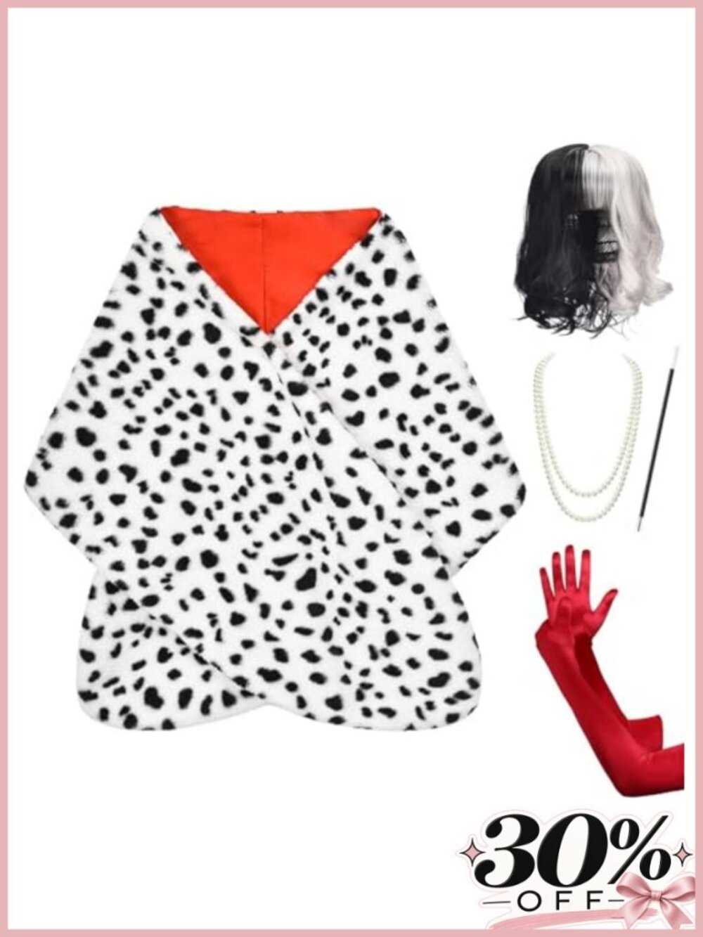 Dalmatian Halloween Costume Set Women Adult Wig Shawl Gloves